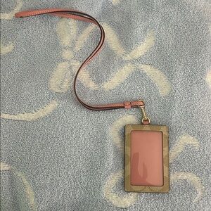 Pink and Brown Coach ID Holder with Lanyard